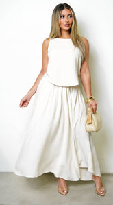 Vea Pleated Linen Skirt Set - Beige